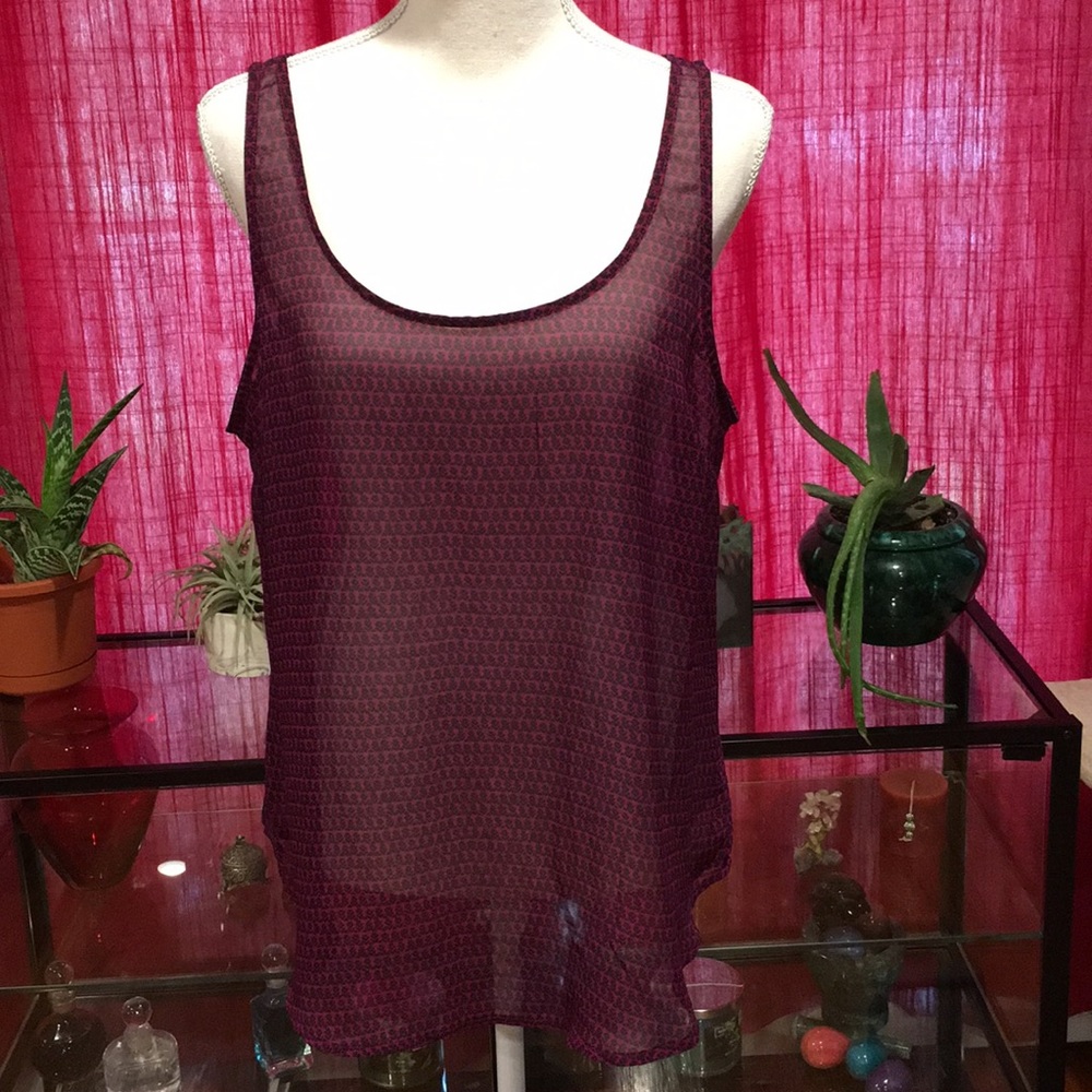 Old Navy Magenta Sheer Print Tank Top Size Large